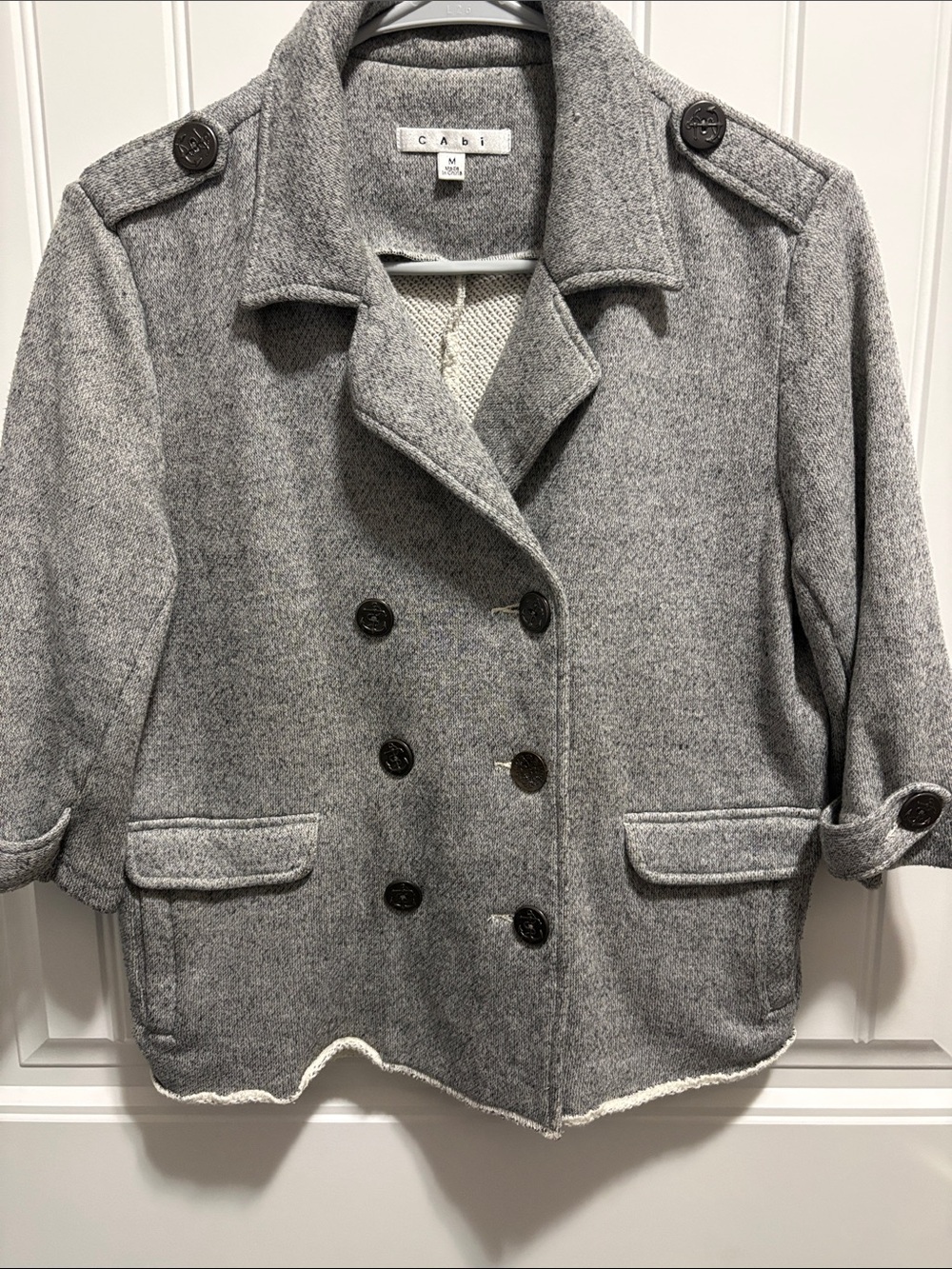 CAbi M Gray Double Breasted Knit Peacoat Jacket 3/4 Sleeve